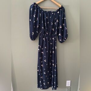 Outerknown Navy Floral Long Sleeve Dress